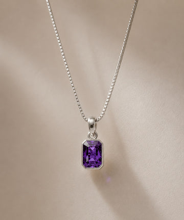 Silver Trishakti Pendant with deep-purple amethyst on silver box chain — Dharmikstone